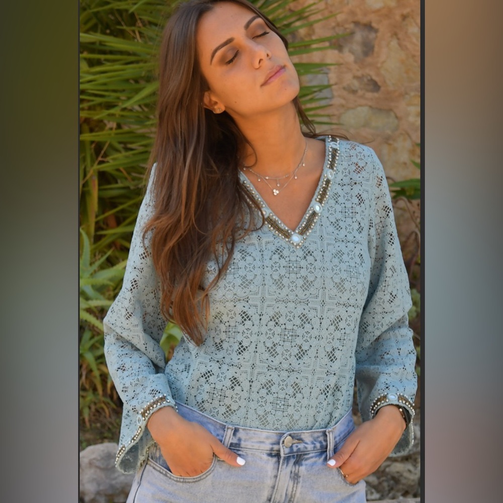Miss June | Mali Bohemian‎ V-Neck Blouse Sz 1/S